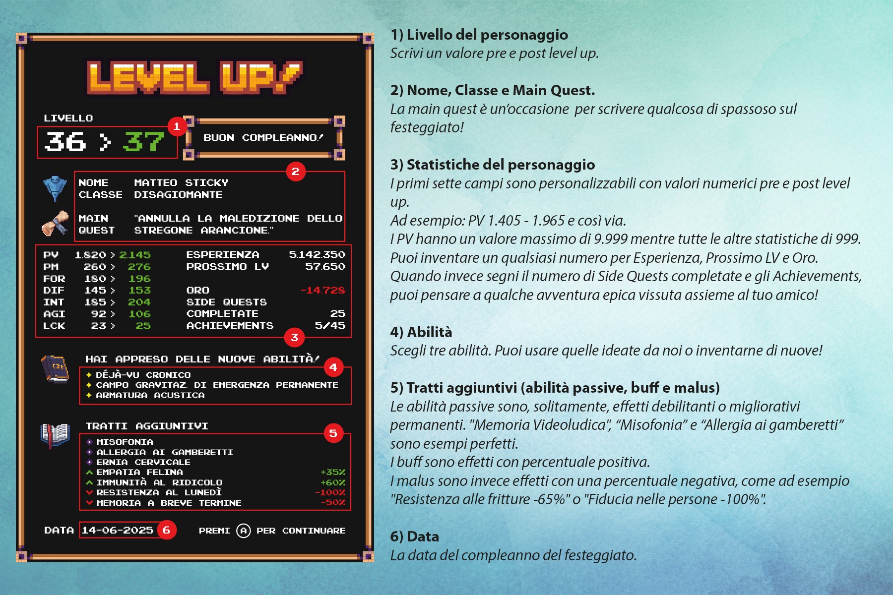 Monolite LEVEL UP! di compleanno