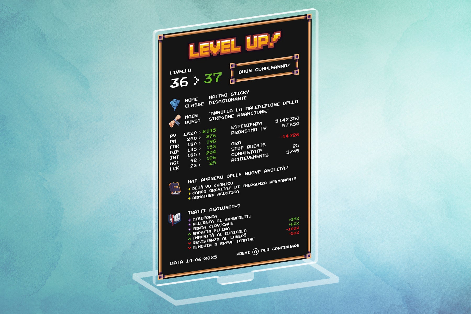 Monolite LEVEL UP! di compleanno